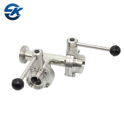 Dairy Industrial Food Grade Stainless Steel Ss304 Sss316l Sanitary 3 Way Thread Butterfly Valve