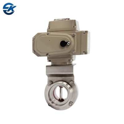 Stainless steel sanitary SS304 SS316L DIN SMS ISO threaded electric actuator butterfly valve