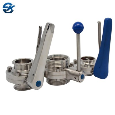 Manual Sanitary Stainless Steel SS304 SS316L Food Grade Butterfly Valve With Tri Clamp/Welded/Threaded/Flange Ends