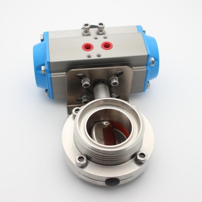 Stainless steel SS304 SS316L Sanitary Pneumatic Threaded Butterfly Valve With Aluminium Actuator